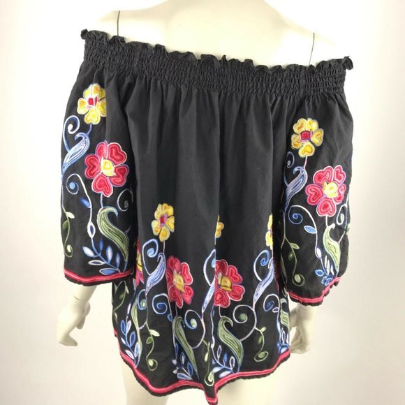 Radzoli Black Floral Embellished‎ Top Off Shoulder - Picture 4 of 8